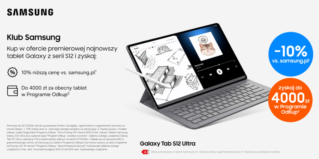Galaxy Tab S12 o 10% taniej w Klubie Samsung + do 4000 zł za stary tablet w Programie Odkup